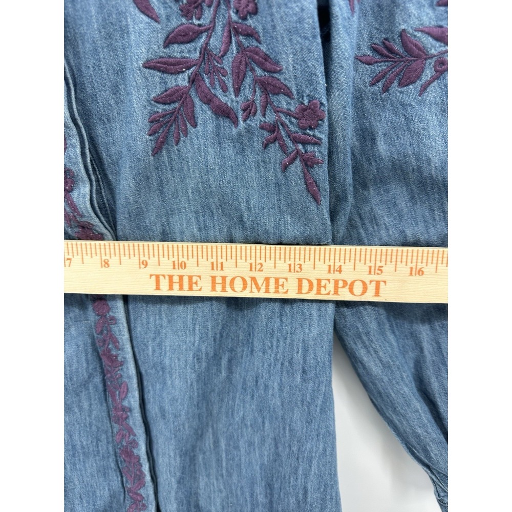 Sundance Blue Embroidered Cottagecore Denim Midi S Dress Western Boho Prairie - Picture 8 of 11